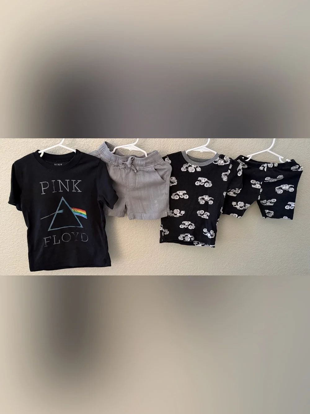 Boys 4T Summer 4 Piece Bundle Band Shirt, Shorts & Monster Truck Pajamas